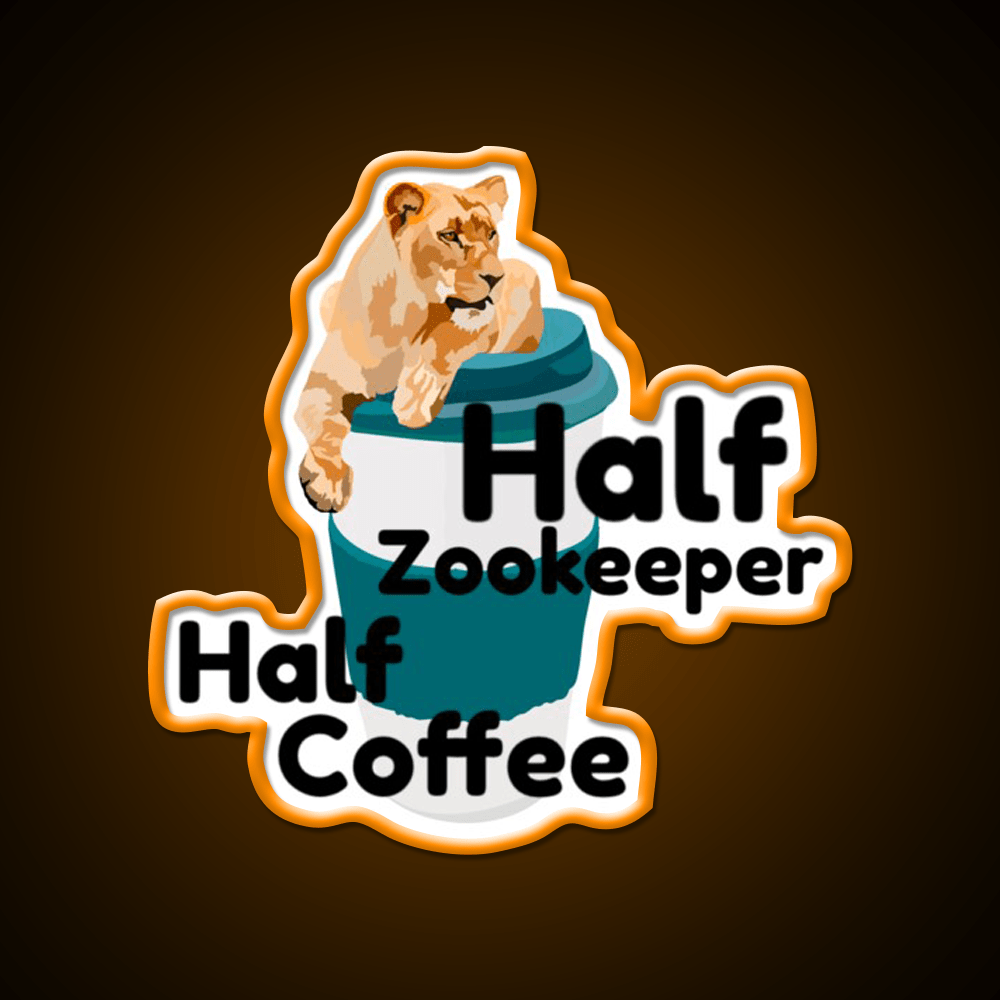 Half Zookeeper Half Coffee Lion Cafe Led Neon Sign Espresso Bar Art Rgb Color - Shineneon
