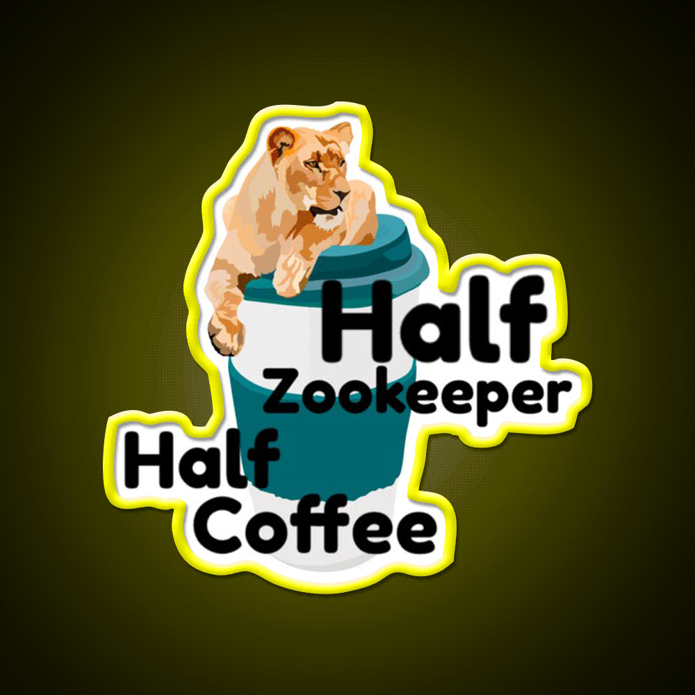 Half Zookeeper Half Coffee Lion Cafe Led Neon Sign Espresso Bar Art Rgb Color
