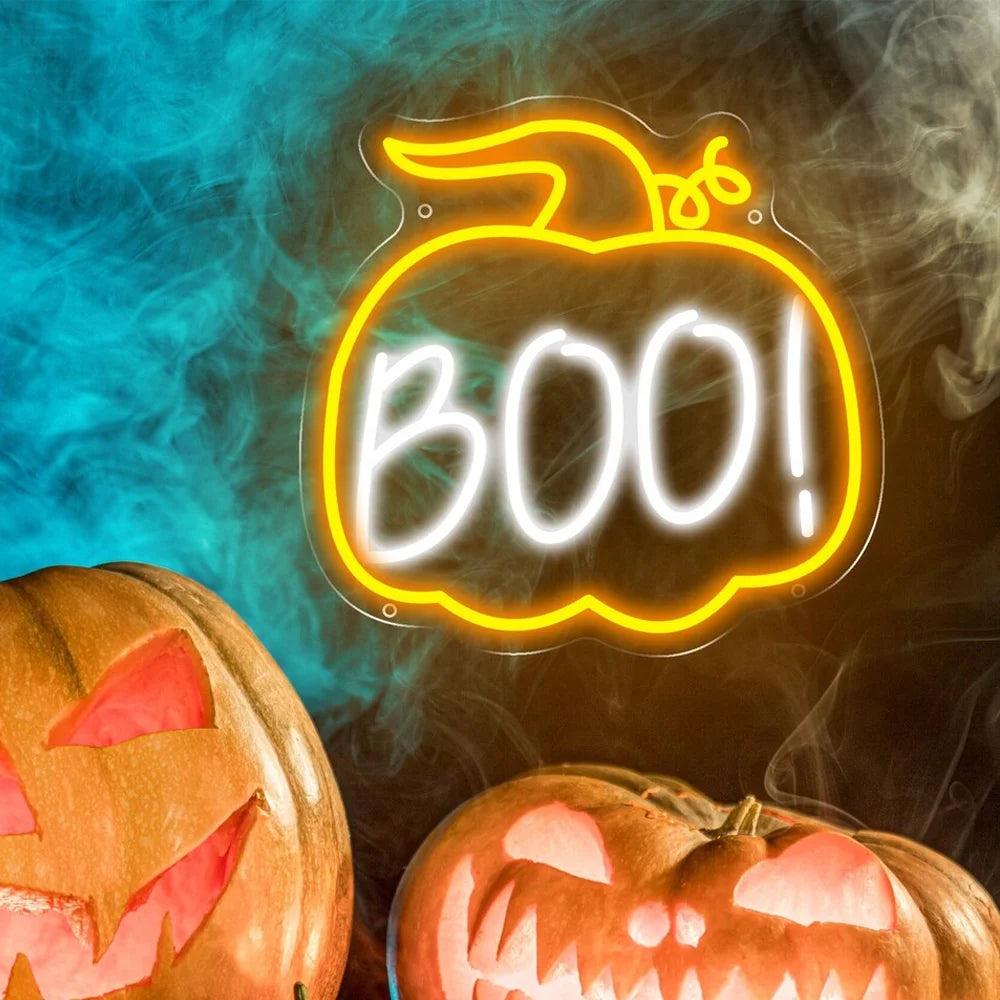 Halloween Boo Pumpkin Led Neon Sign Yellow White Indoor Outdoor Decor - Shineneon