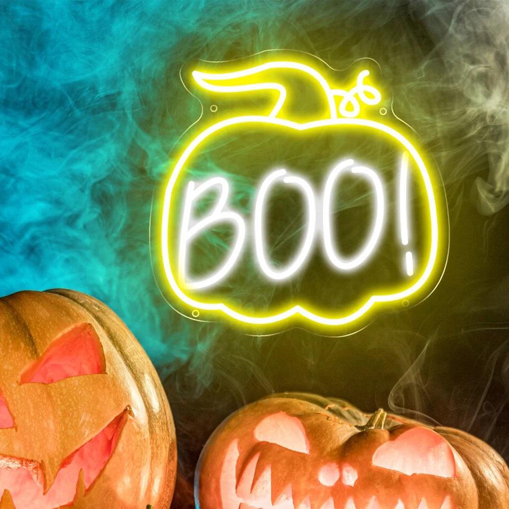 Halloween Boo Pumpkin Led Neon Sign Yellow White Indoor Outdoor Decor - Shineneon