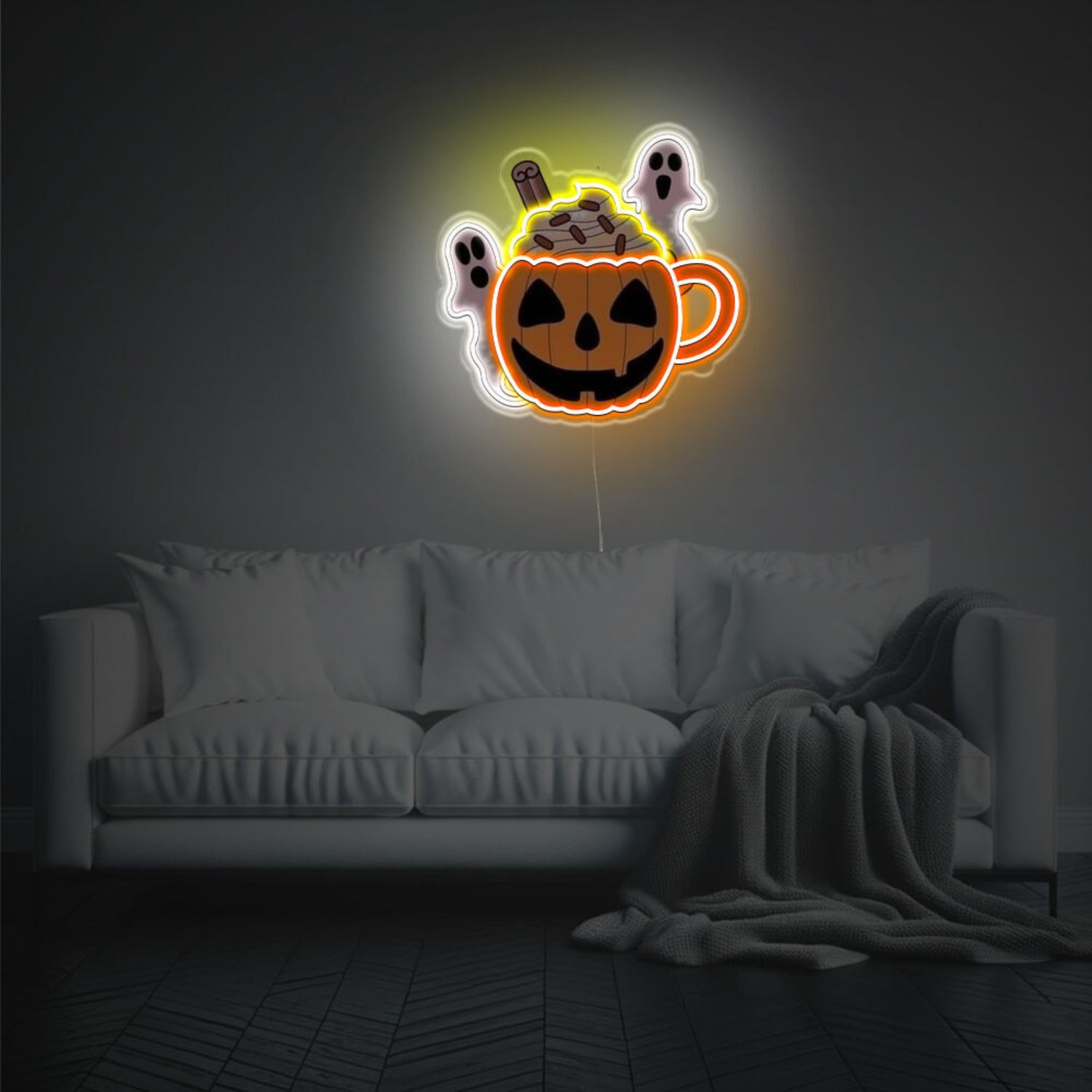 Halloween Festivities Punkin Mug With Ghosts Led Neon Acrylic Artwork | Shineneon