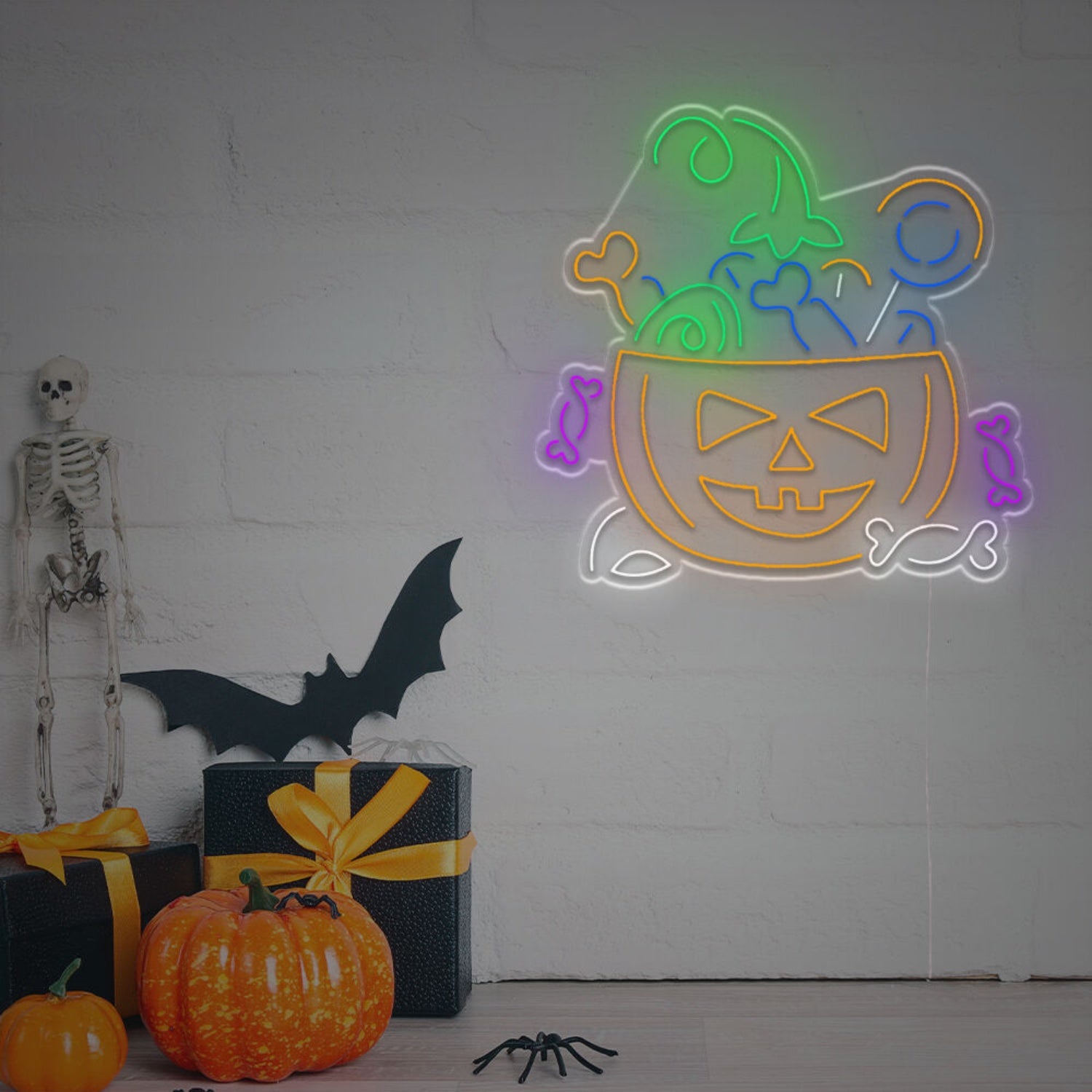 Halloween Pumpkin With Candy Led Neon Sign | Shineneon