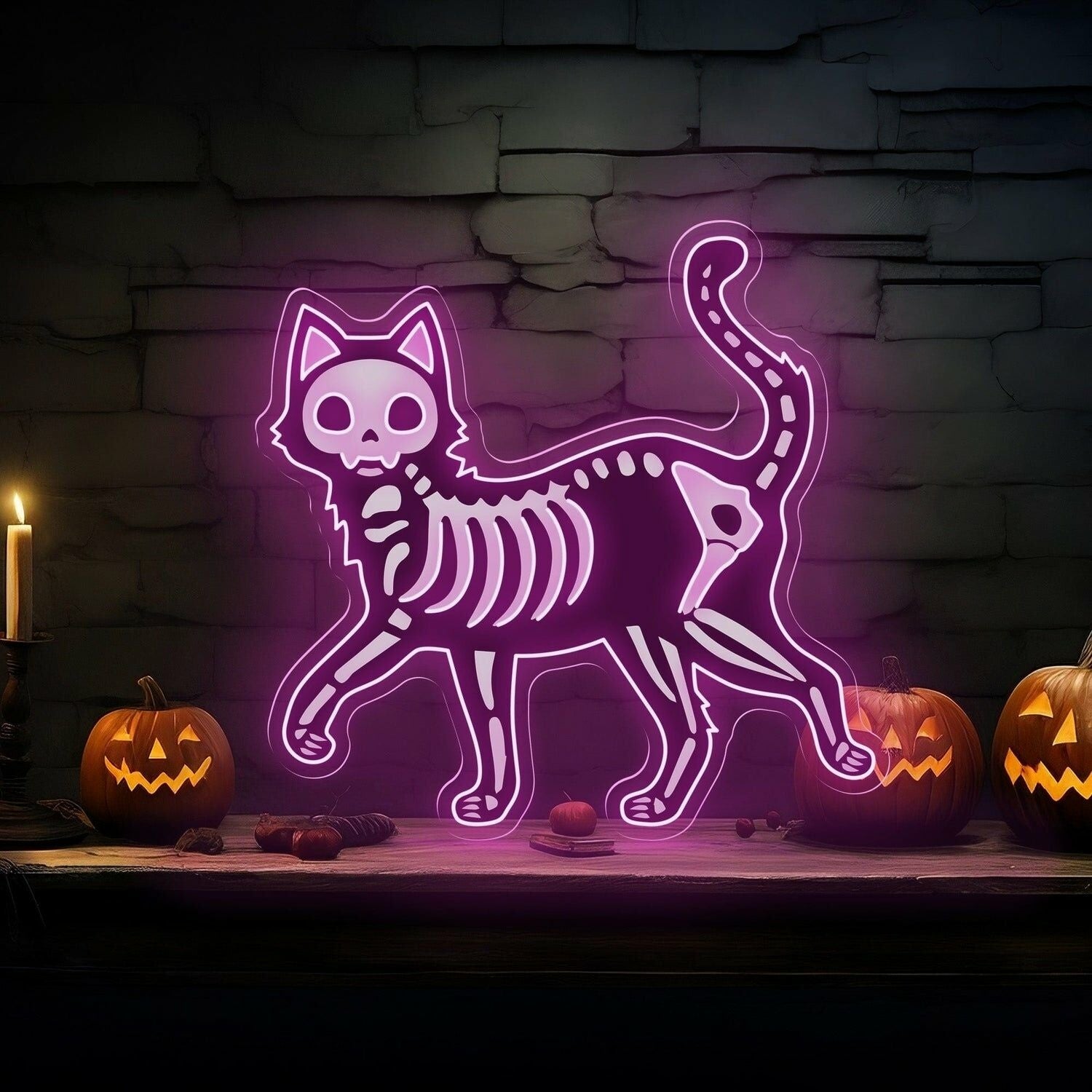 Halloween Skeleton Cat Led Neon Sign | Shineneon