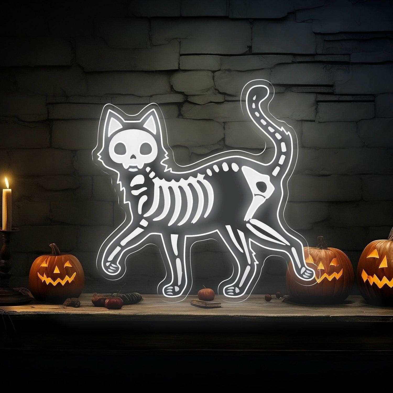 Halloween Skeleton Cat Led Neon Sign | Shineneon