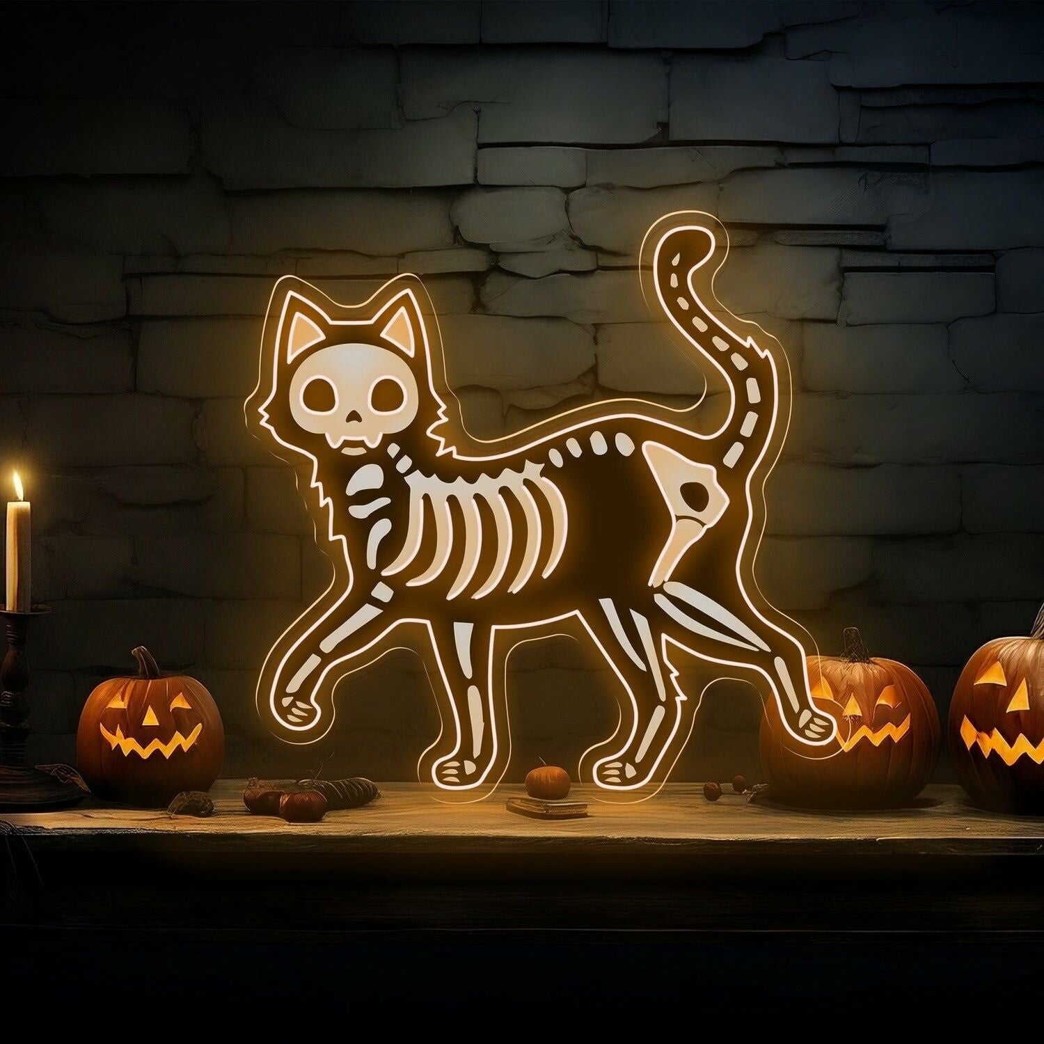 Halloween Skeleton Cat Led Neon Sign | Shineneon