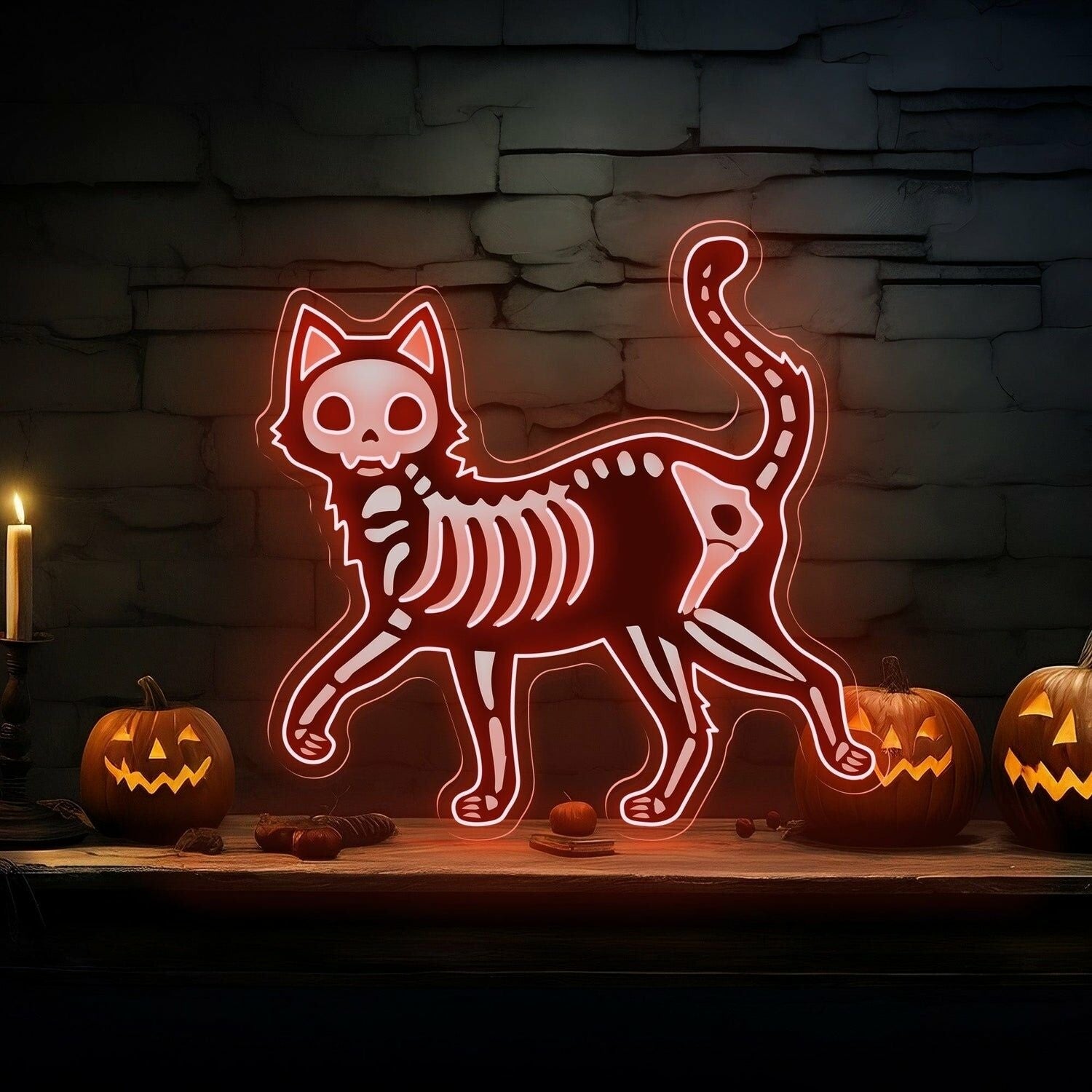 Halloween Skeleton Cat Led Neon Sign | Shineneon