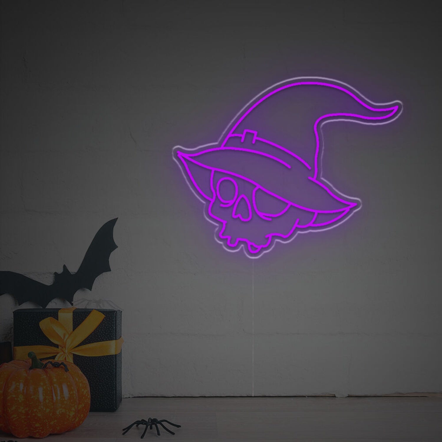 Halloween Skull Head With Magic Hat Led Neon Sign | Shineneon