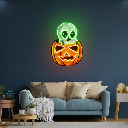 Halloween Skull Pumpkin Cute Neon Acrylic Artwork | Shineneon