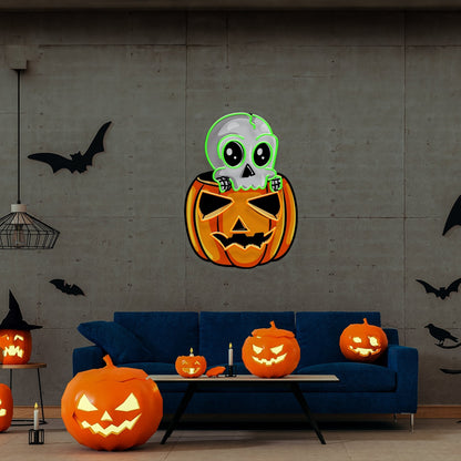 Halloween Skull Pumpkin Cute Neon Acrylic Artwork | Shineneon