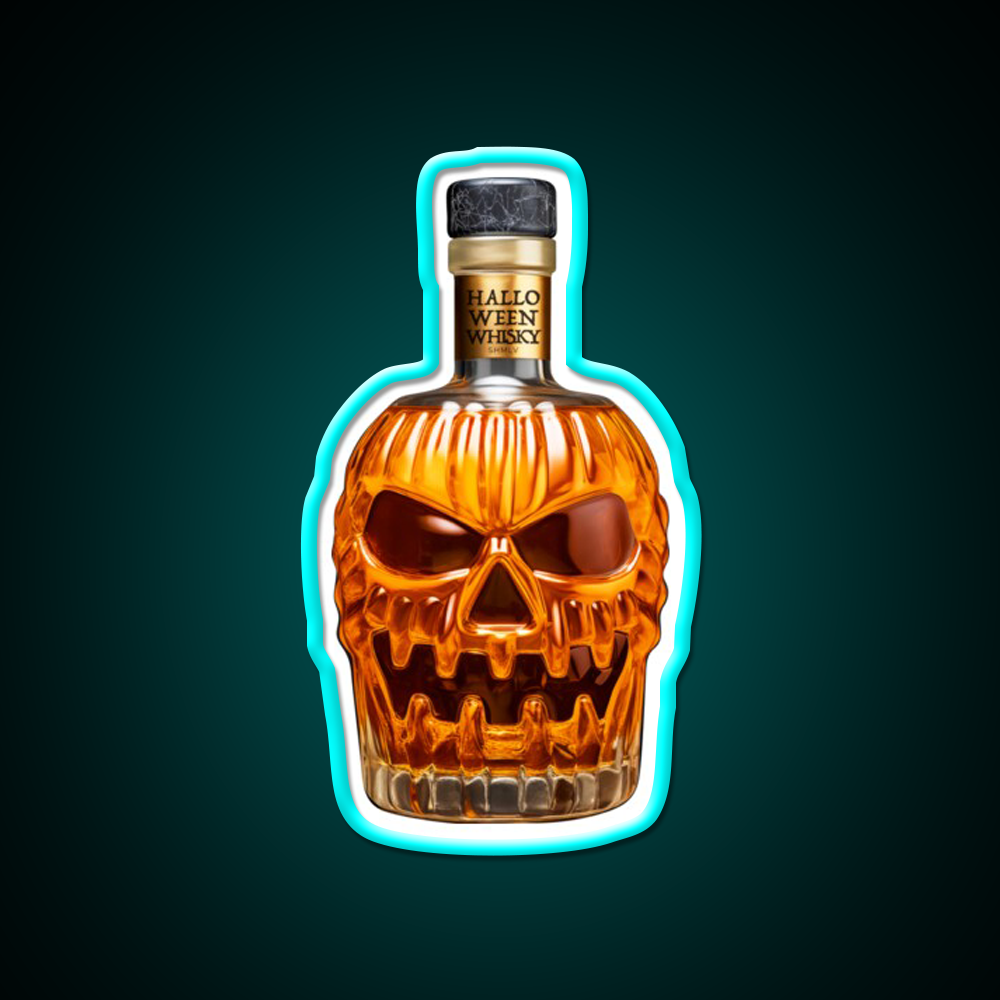 Halloween Whisky Pumpkin Bottle Whiskey Drink Bar Led Neon Sign Rgb Color