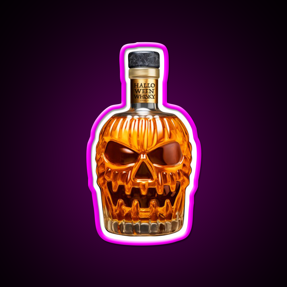 Halloween Whisky Pumpkin Bottle Whiskey Drink Bar Led Neon Sign Rgb Color
