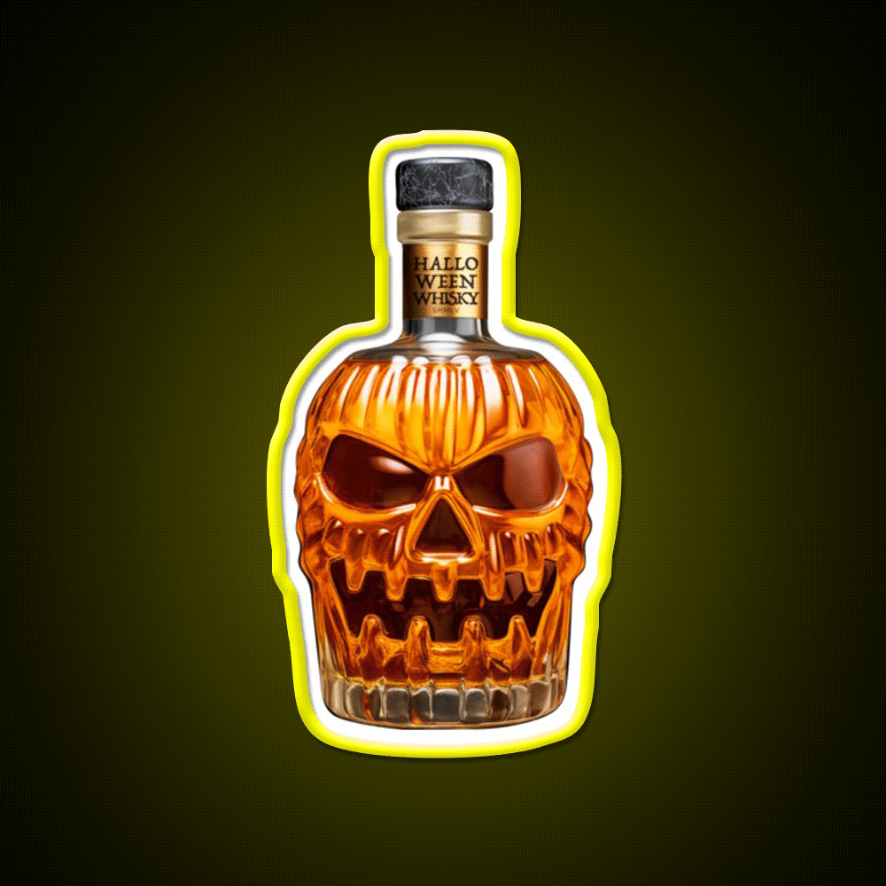 Halloween Whisky Pumpkin Bottle Whiskey Drink Bar Led Neon Sign Rgb Color