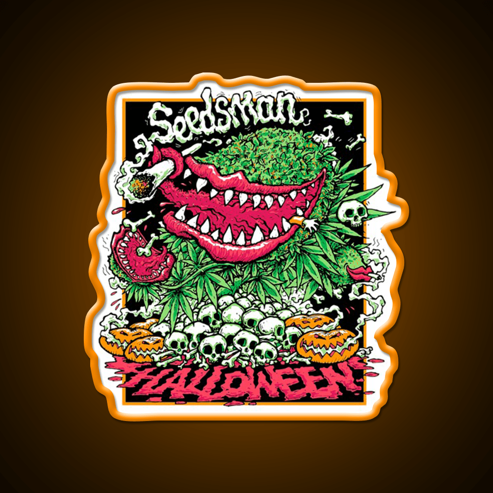 Halloweens Carnivore Seeds Hemp Inspired Green Leaf Led Neon Sign Rgb Color - Shineneon