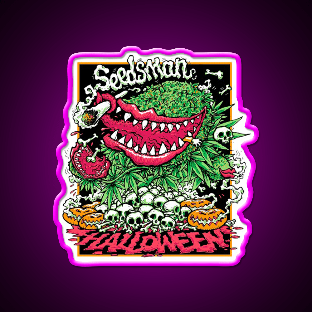 Halloweens Carnivore Seeds Hemp Inspired Green Leaf Led Neon Sign Rgb Color - Shineneon