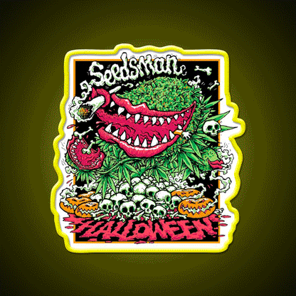 Halloweens Carnivore Seeds Hemp Inspired Green Leaf Led Neon Sign Rgb Color - Custom LED neon sign front view