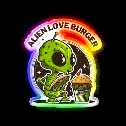 Hamburger Alien Love Burger Fast Food Led Neon Sign For Burger Place Rgb Color - LED neon sign close-up detail