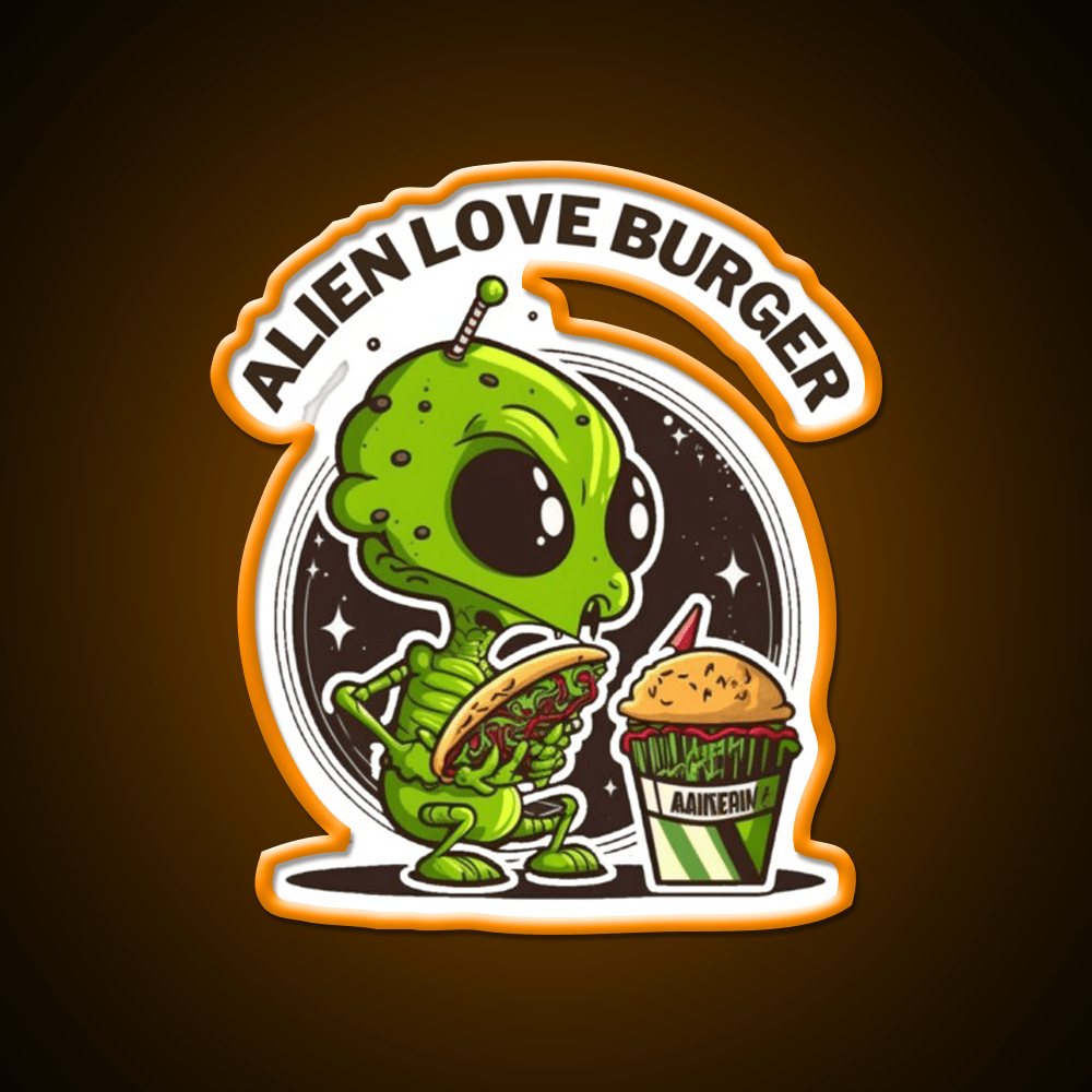Hamburger Alien Love Burger Fast Food Led Neon Sign For Burger Place Rgb Color - Shineneon