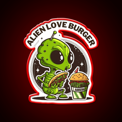 Hamburger Alien Love Burger Fast Food Led Neon Sign For Burger Place Rgb Color - Shineneon