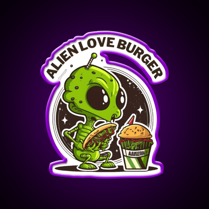Hamburger Alien Love Burger Fast Food Led Neon Sign For Burger Place Rgb Color - Shineneon