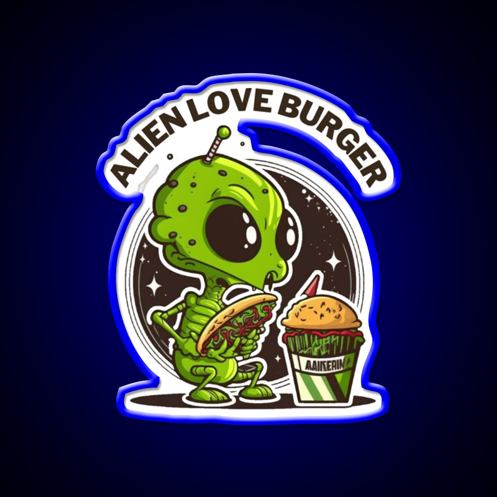 Hamburger Alien Love Burger Fast Food Led Neon Sign For Burger Place Rgb Color - Shineneon