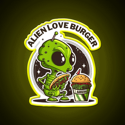 Hamburger Alien Love Burger Fast Food Led Neon Sign For Burger Place Rgb Color - Custom LED neon sign front view