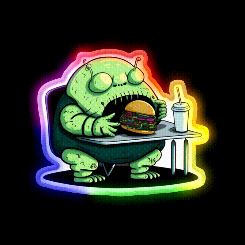 Hamburger Fast Food Lover Alien Appetite Led Neon Sign For Burger Place Rgb Color - LED neon sign close-up detail