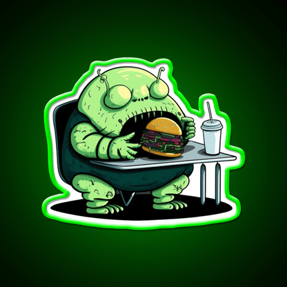 Hamburger Fast Food Lover Alien Appetite Led Neon Sign For Burger Place Rgb Color - Shineneon