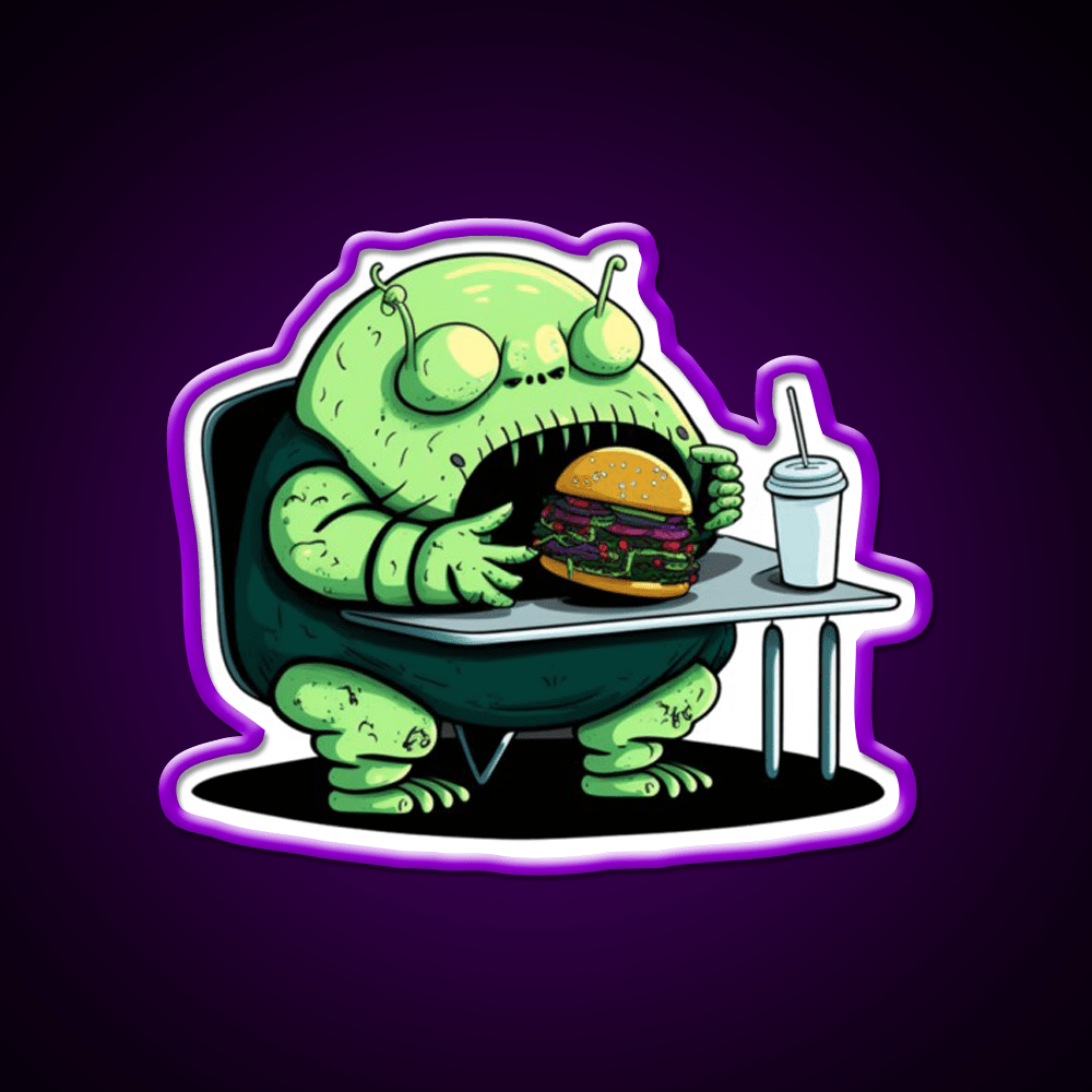 Hamburger Fast Food Lover Alien Appetite Led Neon Sign For Burger Place Rgb Color - Shineneon