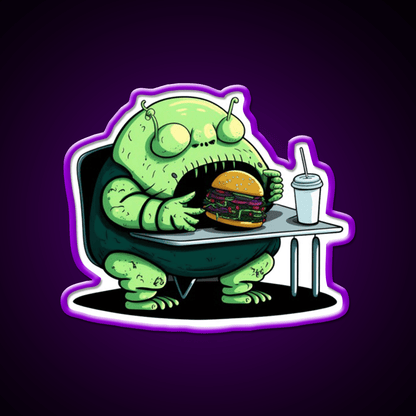 Hamburger Fast Food Lover Alien Appetite Led Neon Sign For Burger Place Rgb Color - Shineneon