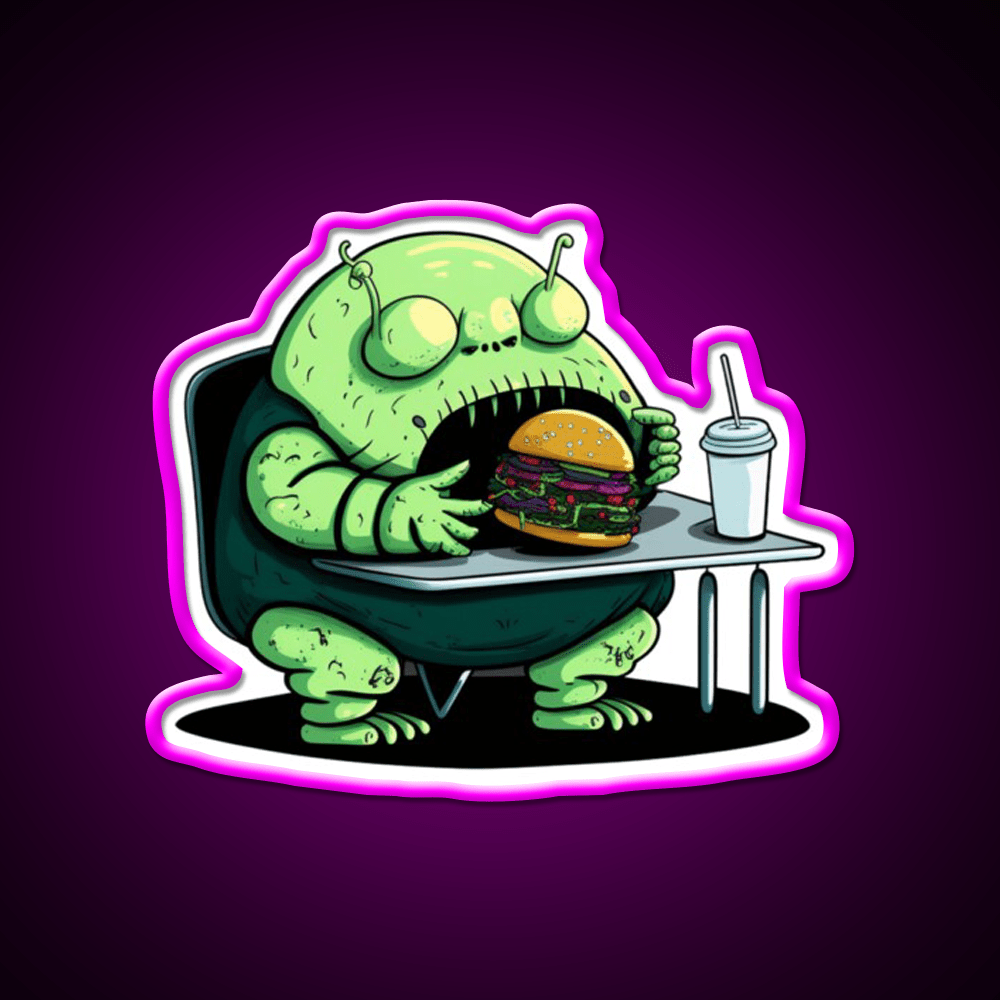 Hamburger Fast Food Lover Alien Appetite Led Neon Sign For Burger Place Rgb Color - Shineneon