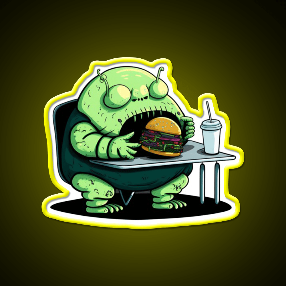Hamburger Fast Food Lover Alien Appetite Led Neon Sign For Burger Place Rgb Color - Shineneon