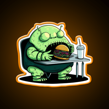 Hamburger Fast Food Lover Alien Appetite Led Neon Sign For Burger Place Rgb Color - Shineneon