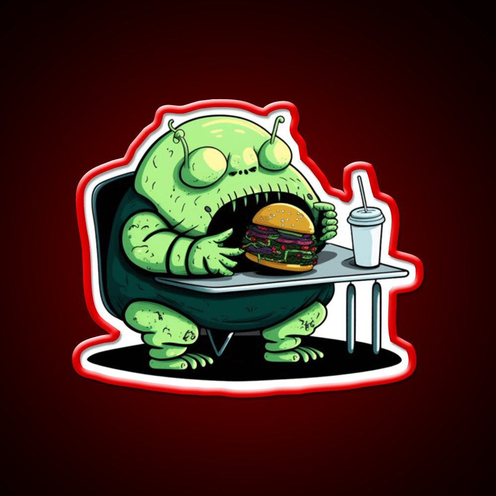 Hamburger Fast Food Lover Alien Appetite Led Neon Sign For Burger Place Rgb Color - Shineneon