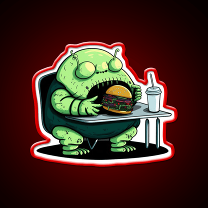 Hamburger Fast Food Lover Alien Appetite Led Neon Sign For Burger Place Rgb Color - Shineneon