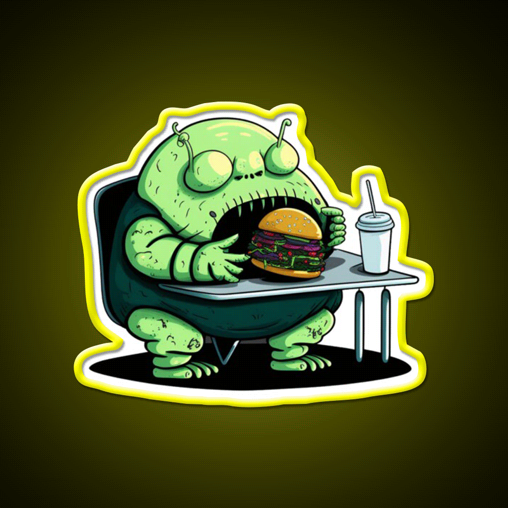 Hamburger Fast Food Lover Alien Appetite Led Neon Sign For Burger Place Rgb Color - Custom LED neon sign front view