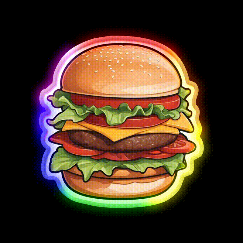 Hamburger Food Burger Fast Food Led Neon Sign For Burger Place Rgb Color - LED neon sign close-up detail