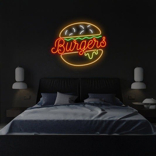 Hamburger Neon Sign Wall Decor