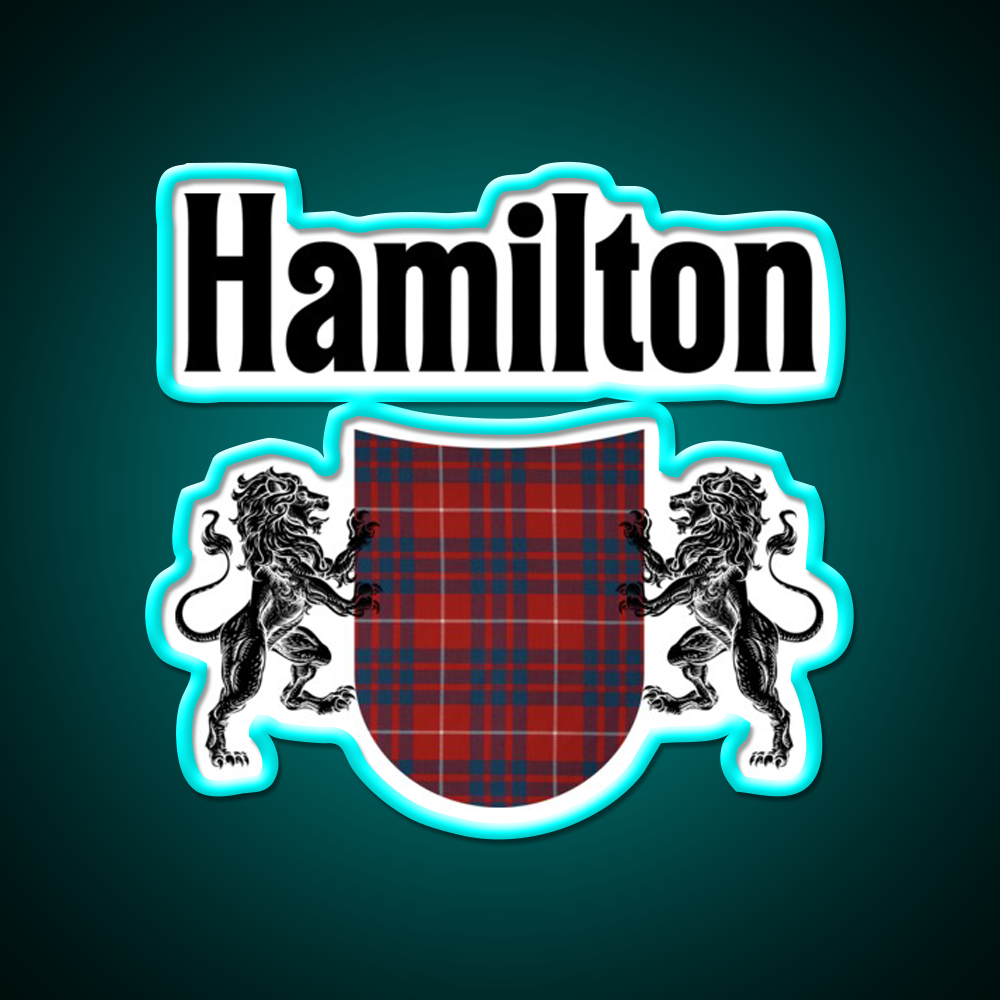 Hamilton Clan Scottish Coat Of Arms Tartan Whiskey Drink Bar Led Neon Sign Rgb Color