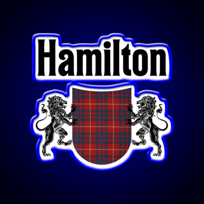 Hamilton Clan Scottish Coat Of Arms Tartan Whiskey Drink Bar Led Neon Sign Rgb Color