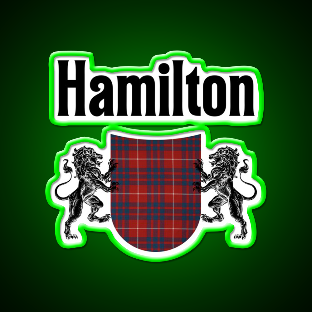 Hamilton Clan Scottish Coat Of Arms Tartan Whiskey Drink Bar Led Neon Sign Rgb Color