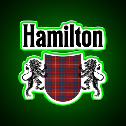 Hamilton Clan Scottish Coat Of Arms Tartan Whiskey Drink Bar Led Neon Sign Rgb Color