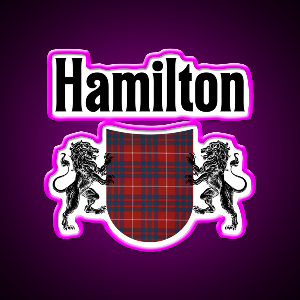 Hamilton Clan Scottish Coat Of Arms Tartan Whiskey Drink Bar Led Neon Sign Rgb Color