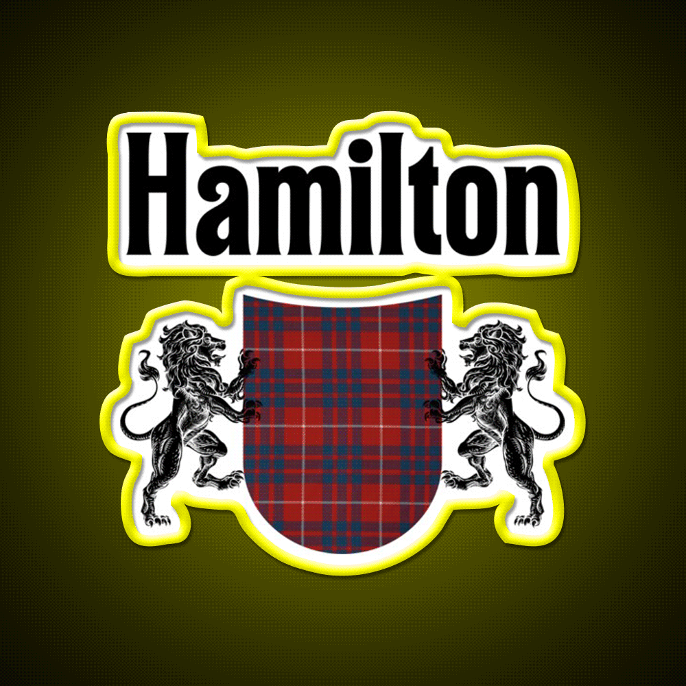 Hamilton Clan Scottish Coat Of Arms Tartan Whiskey Drink Bar Led Neon Sign Rgb Color