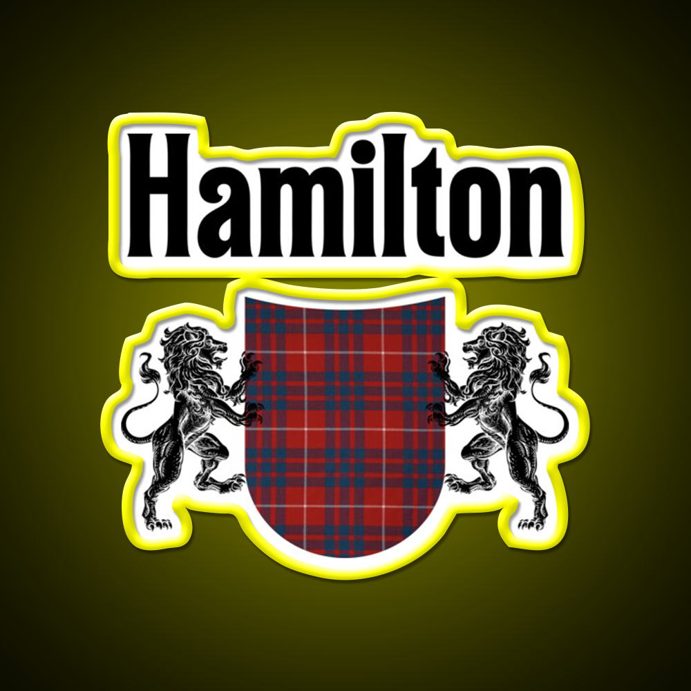 Hamilton Clan Scottish Coat Of Arms Tartan Whiskey Drink Bar Led Neon Sign Rgb Color