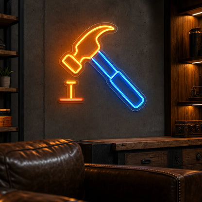 Hammer And Nail LED Neon Sign Home Garage Wall Decoration high-converting product image