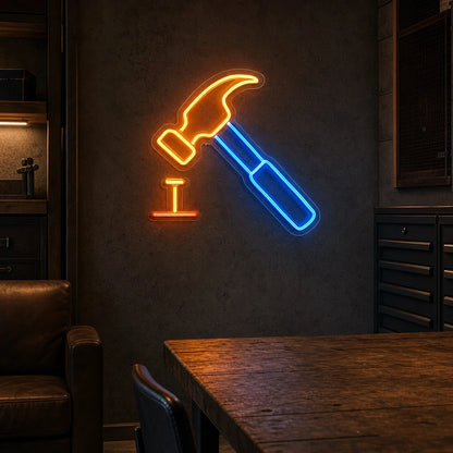 Hammer And Nail LED Neon Sign Home Garage Wall Decoration real lifestyle scene