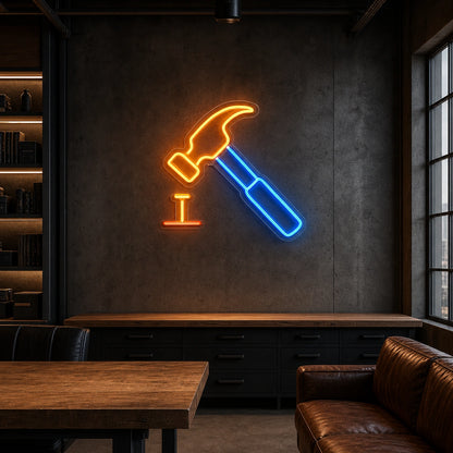 Hammer And Nail LED Neon Sign Home Garage Wall Decoration size image
