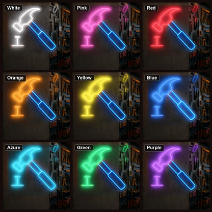 Hammer And Nail LED Neon Sign Home Garage Wall Decoration color grid