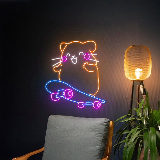 Hamster Skateboarding Neon Sign Skateboard Hamster Led Sign