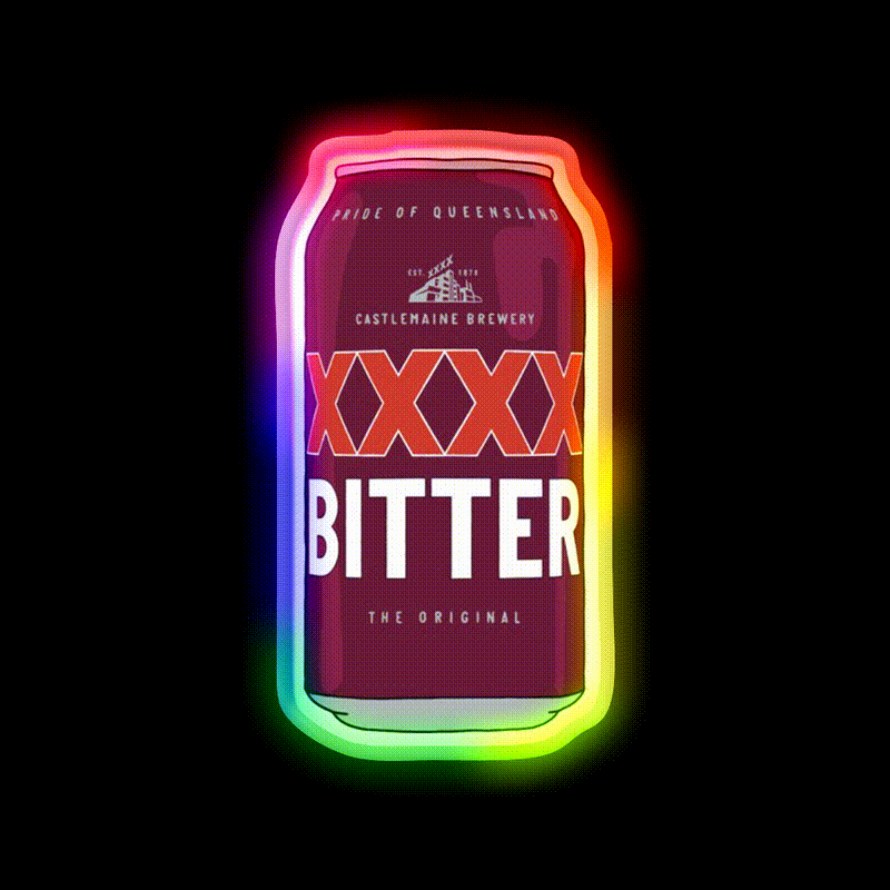 Hand Drawn Xxxx Bitter Can Beer Bar Decor Led Neon Sign Rgb Color - LED neon sign close-up detail